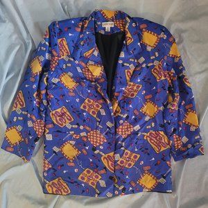 80s Silk Blazer - Board Game Print - Size Medium